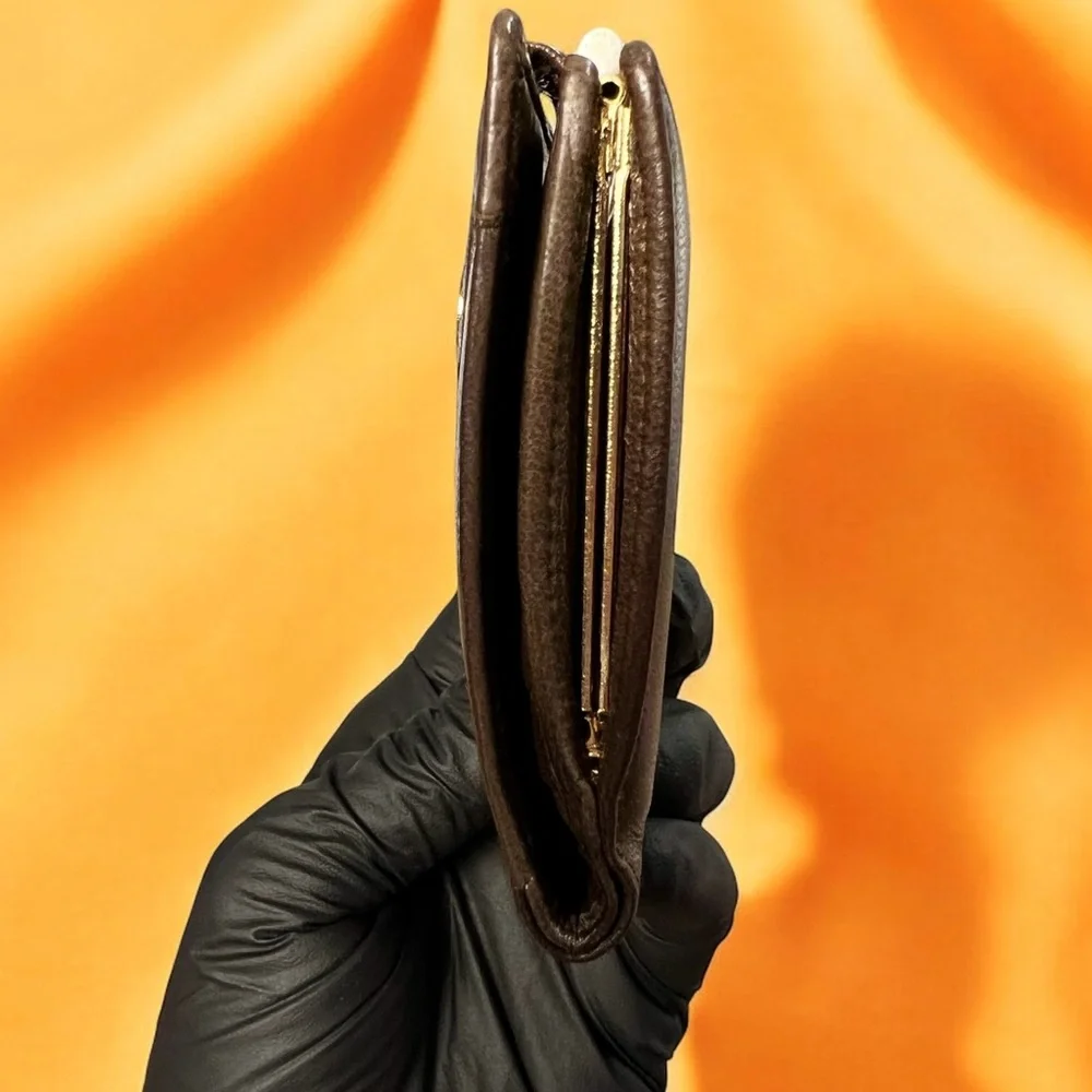 Dark Brown Women's Leather Wallet with Gold Logo